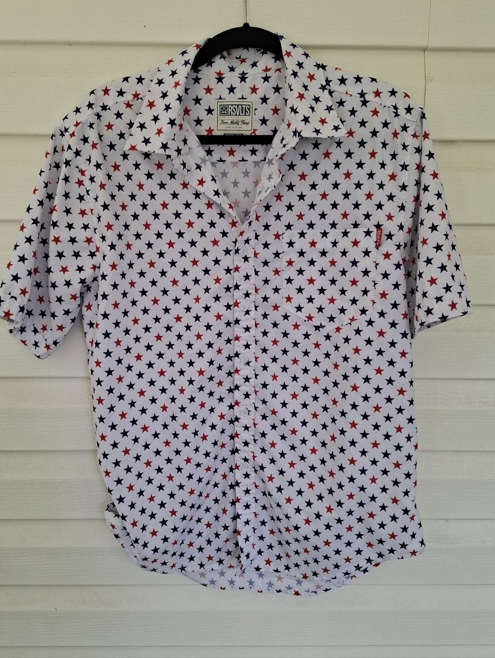 RSVLTS Shirt White Red Blue Stars Patriotic Betsy Ross USA Flag Size Medium